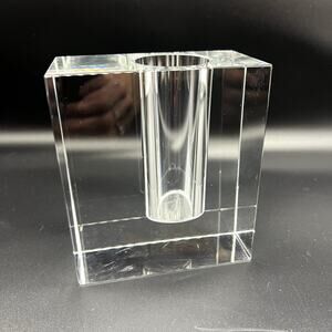 Vintage Off-set Glass Block Bud Vase MCM Modernist Solid Rectangle